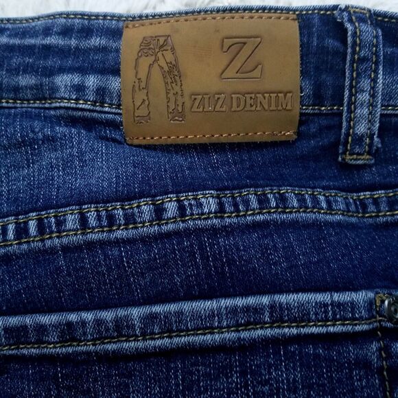 ZLZ Denim Jeans Mens 34x32 Blue Distressed Slim Straight Dark Wash Denim - Picture 10 of 12